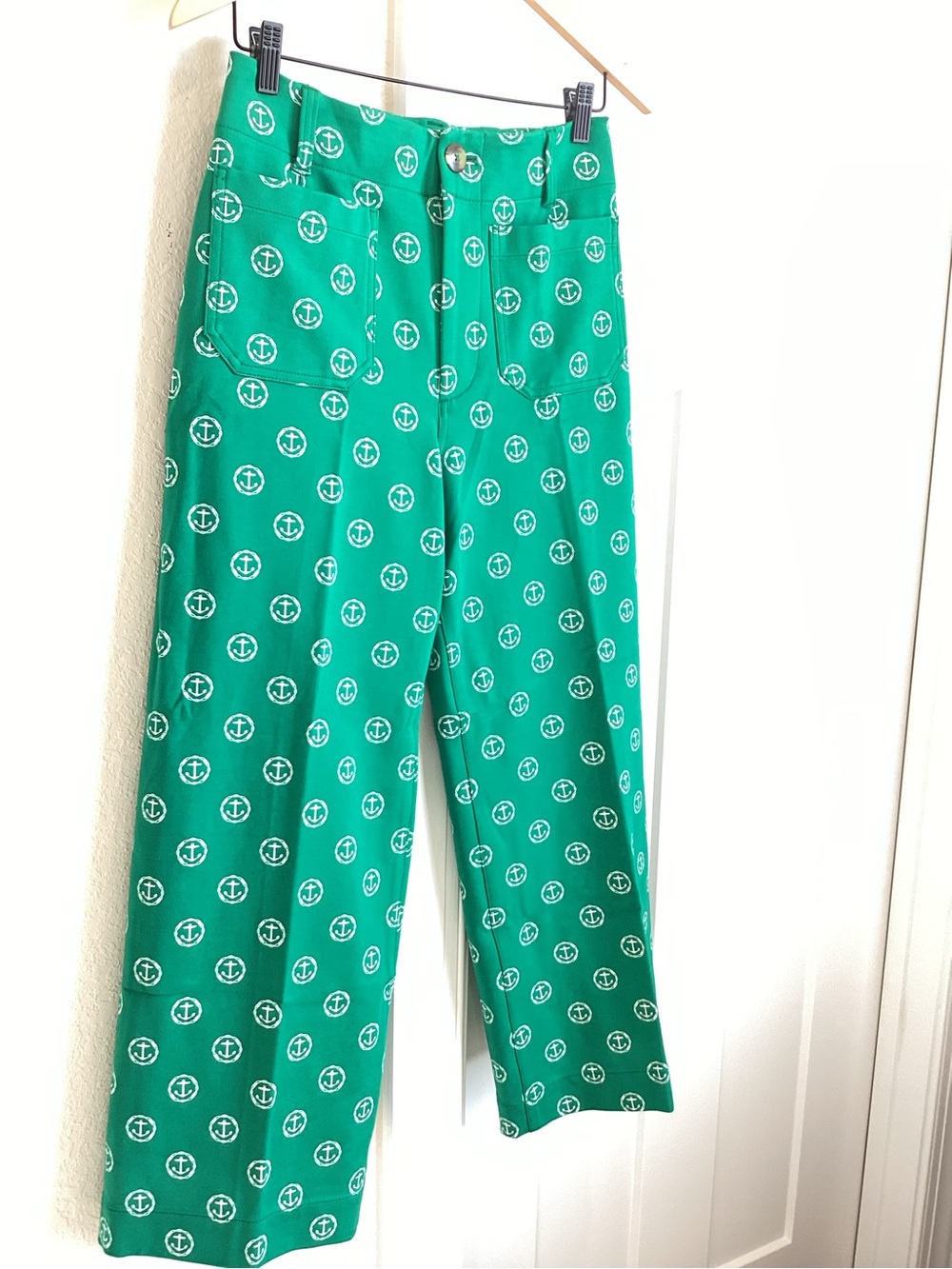 ⚓️Anthropologie Colette Pants Maeve Cropped Wide-Leg Ponte New Green Anchor - Picture 5 of 14